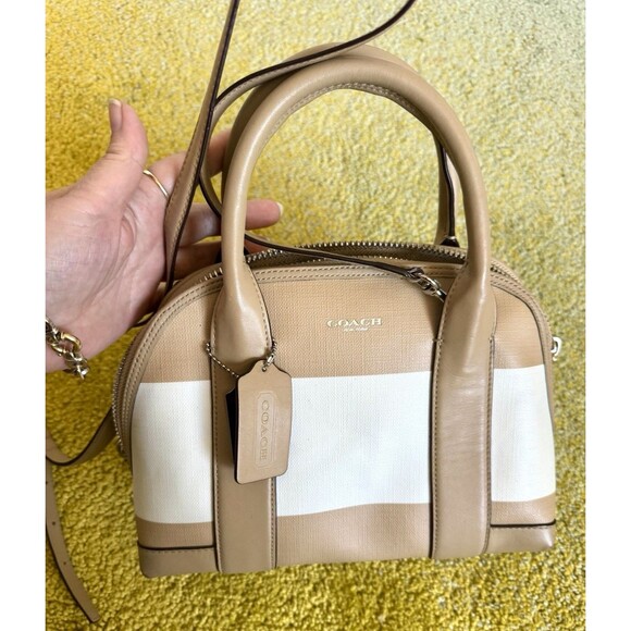 COPY - Coach Bleeker Bag Mini Preston Satchel Stripped Tan White Bag Crossbody - Picture 12 of 14